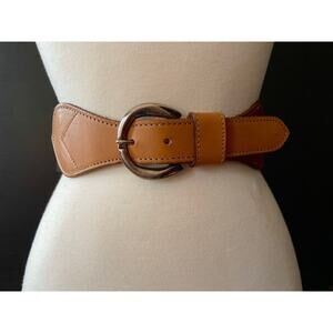 GAP Wide Black Stretch Waist Belt w/Leather Trim sz M